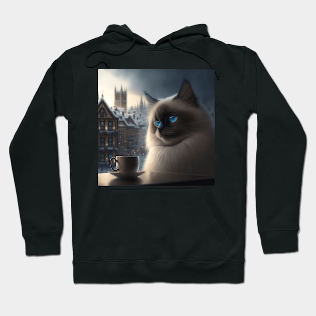 Birman Cat Enjoys A Coffee Hoodie by Enchanted Reverie